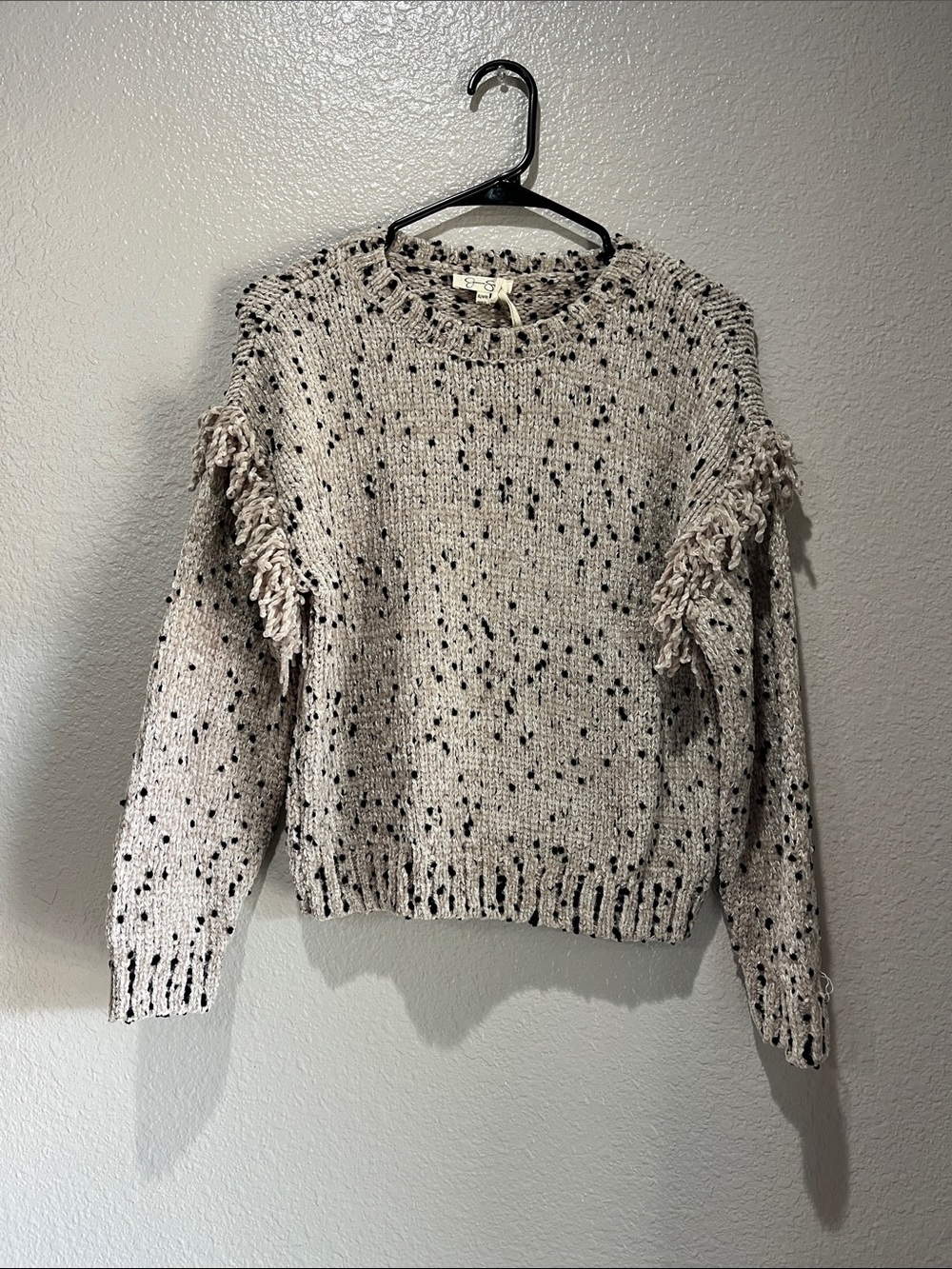 Jessica Simpson Beige Speckled Fringe Crewneck Sweater Sz XL(14/16) TC0499
